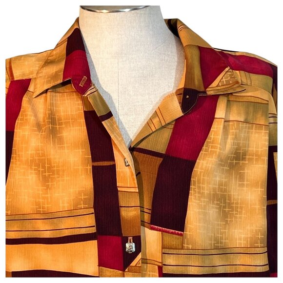 Maggie Sweet Womens Plus Size 2X Blouse Top Button-Up Shirt Geometric Print - Picture 2 of 7